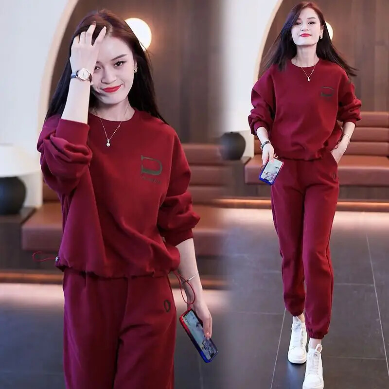 Дамски комплекти дрехи Суичъри с букви + панталон 2 бр. Костюм 2023 Пролет Есен Модно улично облекло Свободен женски ежедневен анцуг