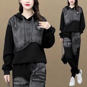 2023 m. pavasario ruduo Naujas mados sportinis komplektas Moteriškas džinsinis megztinis su gobtuvu Laisvalaikio kelnės ilgomis rankovėmis, dviejų dalių kostiumai, moteriški