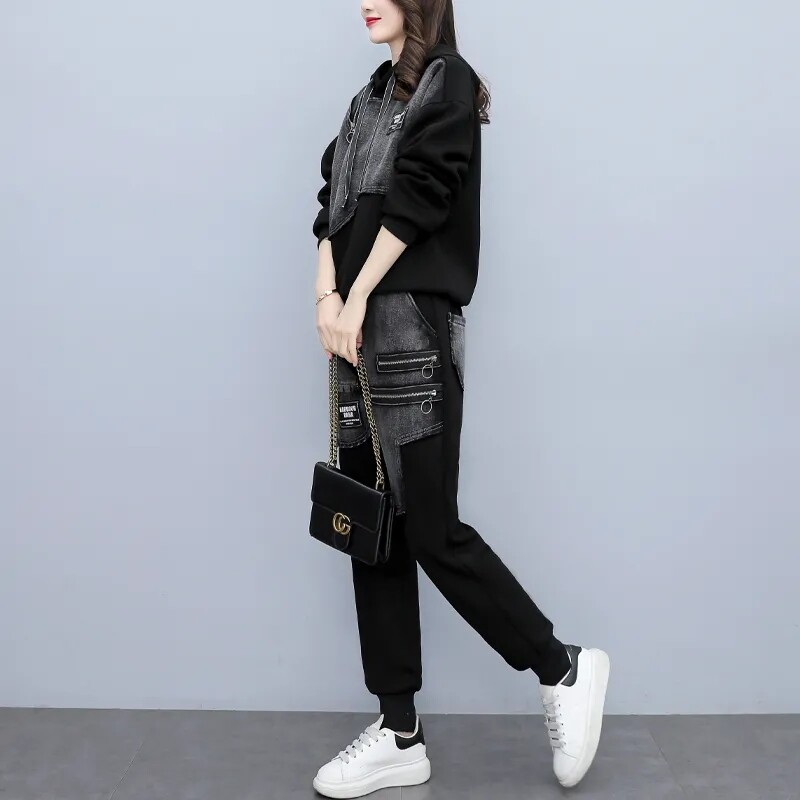 2023 m. pavasario ruduo Naujas mados sportinis komplektas Moteriškas džinsinis megztinis su gobtuvu Laisvalaikio kelnės ilgomis rankovėmis, dviejų dalių kostiumai, moteriški