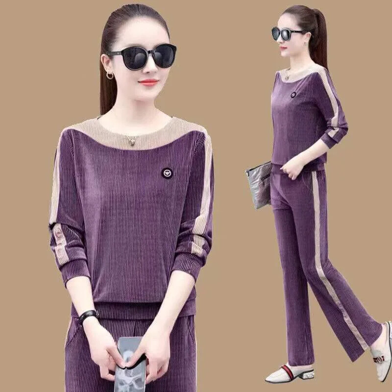 Дамски спортен костюм Pleuche Свободен ежедневен шикозен комплект от 2 части Моден пролет есен 2023 Ново пристигане