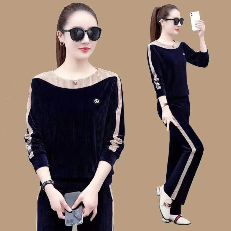 Дамски спортен костюм Pleuche Свободен ежедневен шикозен комплект от 2 части Моден пролет есен 2023 Ново пристигане