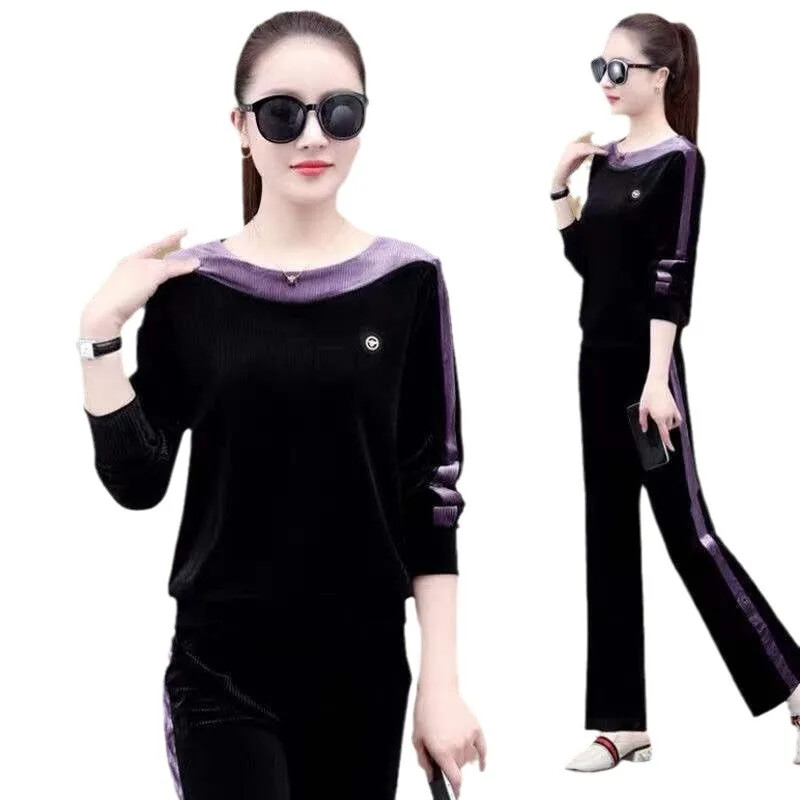 Дамски спортен костюм Pleuche Свободен ежедневен шикозен комплект от 2 части Моден пролет есен 2023 Ново пристигане