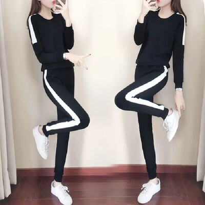 Moterų rudens/žiemos laisvo kirpimo spalvotų megztinių kelnių rinkinys Madingas dviejų dalių sporto salės apranga