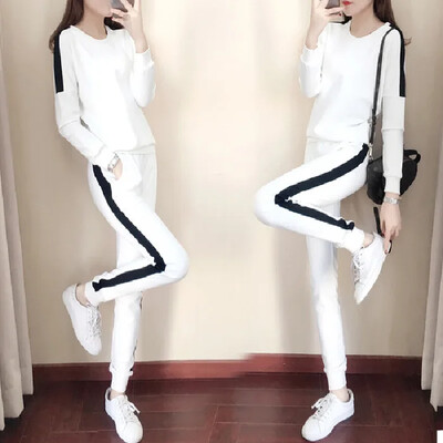 Moterų rudens/žiemos laisvo kirpimo spalvotų megztinių kelnių rinkinys Madingas dviejų dalių sporto salės apranga