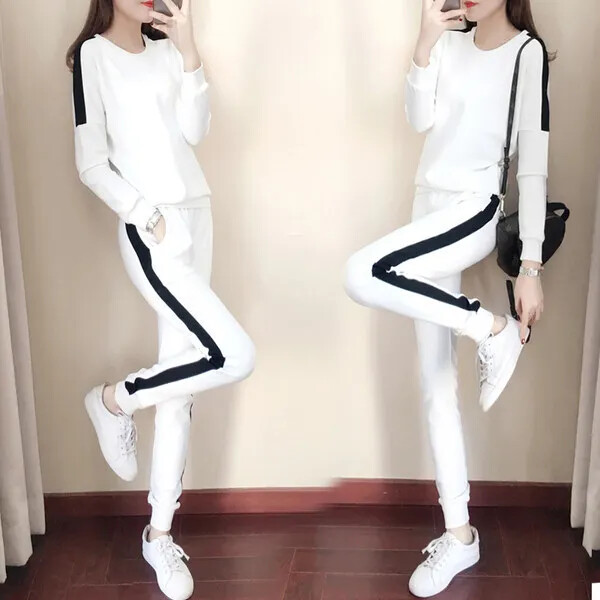 Moterų rudens/žiemos laisvo kirpimo spalvotų megztinių kelnių rinkinys Madingas dviejų dalių sporto salės apranga