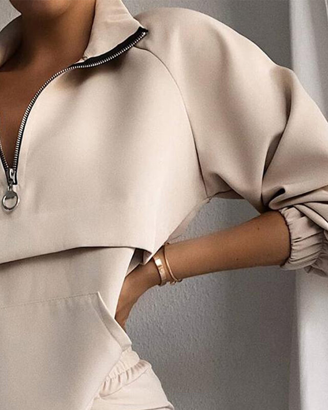 Комплект от две части Анцуг Дамско фестивално облекло Есен Зима Топ+панталон Спортни костюми С цип Екипи от 2 части Подходящи комплекти