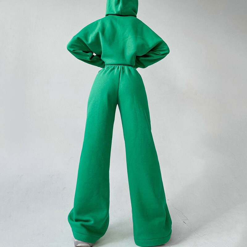 Дамски комплект спортни панталони и качулка Голям анцуг Комплект от две части Пуловер с качулка Панталони с широки крачоли Костюм Извънгабаритни екипи