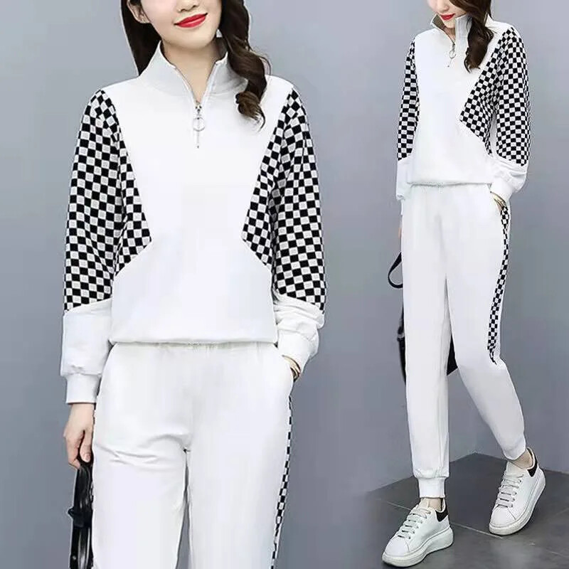 Дамски комплект дрехи с дълъг ръкав 2024 Есен Зимен суичър + панталон 2 бр. Костюм Ежедневно спортно облекло Писмо Дамско модно улично облекло