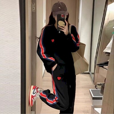 Harajuku Printed Embroidery Sieviešu treniņtērps korejiešu lielizmēra kapuces + sporta bikses, uzvalks sieviešu ielas apģērbs, 2 daļ. komplekti, Y2k apģērbi