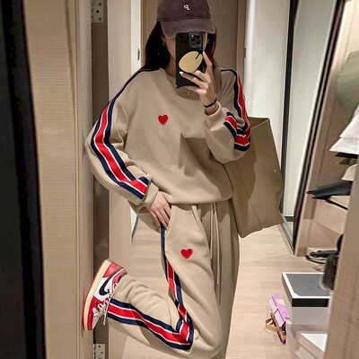 Harajuku Printed Embroidery Sieviešu treniņtērps korejiešu lielizmēra kapuces + sporta bikses, uzvalks sieviešu ielas apģērbs, 2 daļ. komplekti, Y2k apģērbi