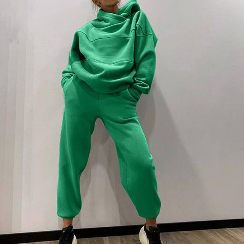 Спортно облекло 2024 Суичър с качулка и дълъг ръкав Горнища и джобове Панталони Зима Есен Дебелина от две части Дамски плътен анцуг