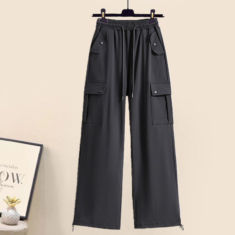 Дамско есенно спортно облекло Анцузи 2024 г. Модни качулки с дълъг ръкав, цип, плътни суичъри + висока талия, комплекти ретро карго панталони