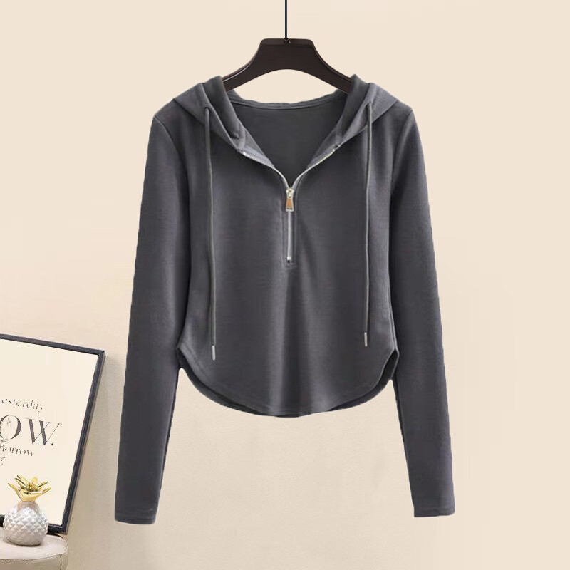 Дамско есенно спортно облекло Анцузи 2024 г. Модни качулки с дълъг ръкав, цип, плътни суичъри + висока талия, комплекти ретро карго панталони