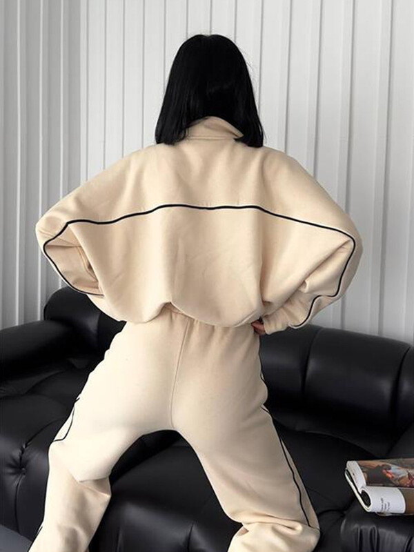 Ежедневни дамски дрехи Жилетка с дълги ръкави и висока яка с качулка Панталони с връзки Комплект от две части Спортен костюм за жени