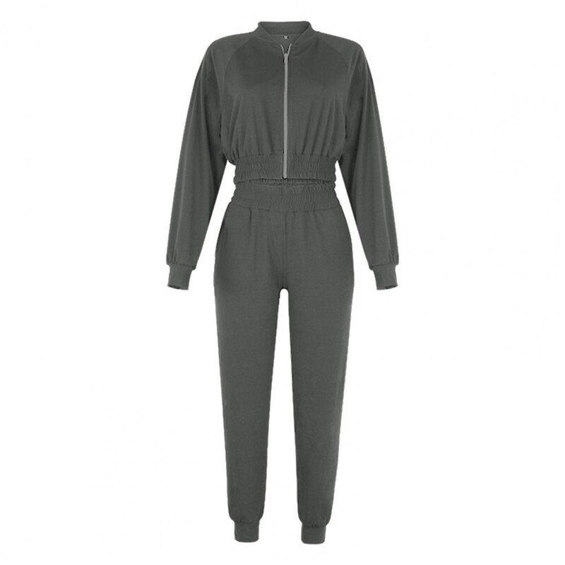 Костюм за свободното време с цип и дълъг ръкав, комплект от две части, къс топ, дълъг панталон, спортен костюм за пролетта