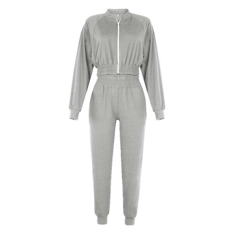 Костюм за свободното време с цип и дълъг ръкав, комплект от две части, къс топ, дълъг панталон, спортен костюм за пролетта