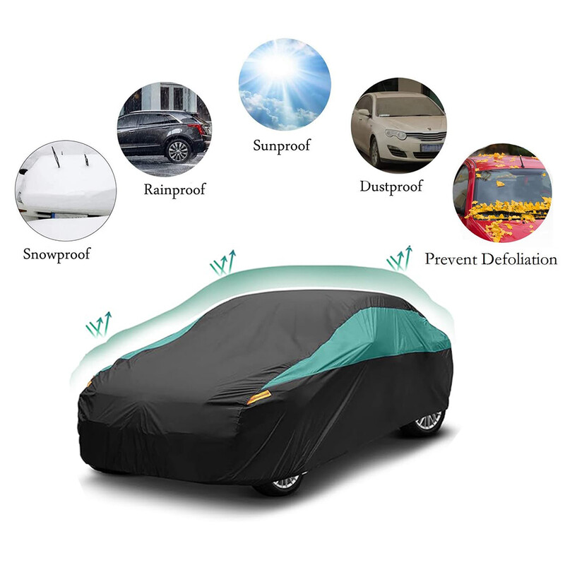 Универсални пълни калъфи за автомобили Външни Водоустойчиви Слънце Дъжд Сняг UV защита Черен Зелен Снаждане Цветен капак Подходящ за SUV/Седан/Хечбак