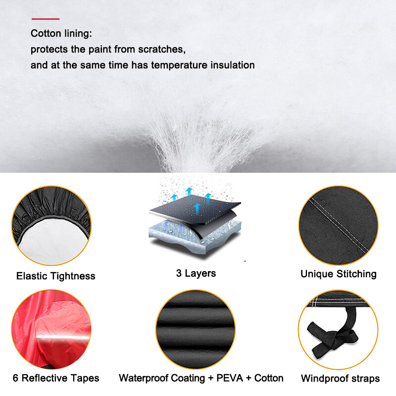 Kayme Ново многослойно добавено памучно покривало за кола Водоустойчиво при всякакви метеорологични условия, на открито Дъжд Сняг Слана Слънце UV защита Fit Седан Сув Джип