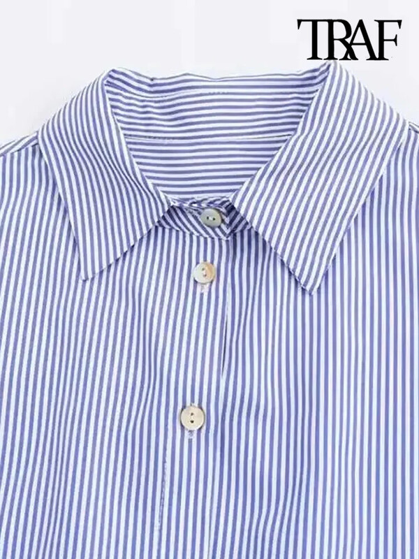 TRAF-Рязани дамски изрязани ризи с бродерия, дълъг ръкав, предно копче, дамски блузи, шикозни топове, мода