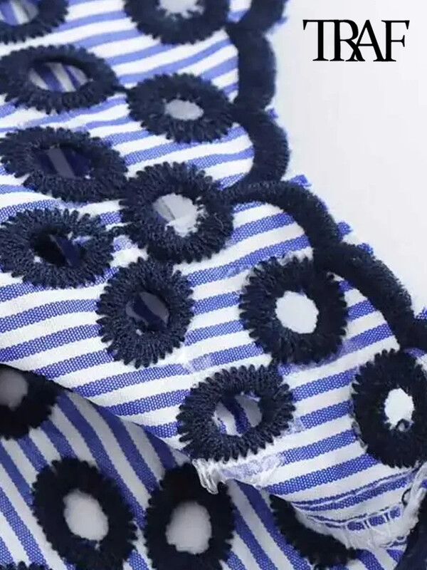 TRAF-Рязани дамски изрязани ризи с бродерия, дълъг ръкав, предно копче, дамски блузи, шикозни топове, мода