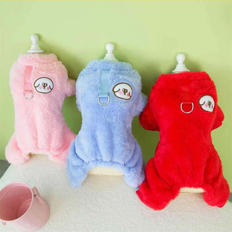 Дрехи за домашни кучета Пижами Поларени гащеризони Зимни дрехи за кучета Четири крака Топло облекло Облекло с щампи на малки кучета