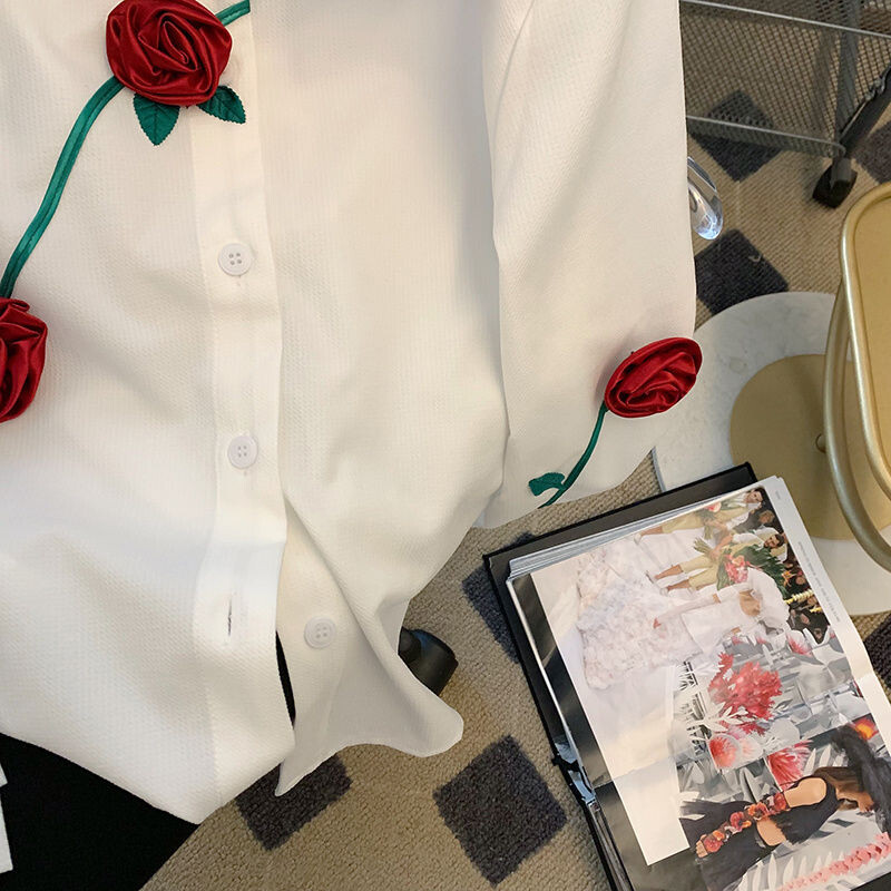 2023 Нова пролет и есен модерен темперамент романтична триизмерна роза Мъжка ежедневна свободна дизайнерска ниша риза