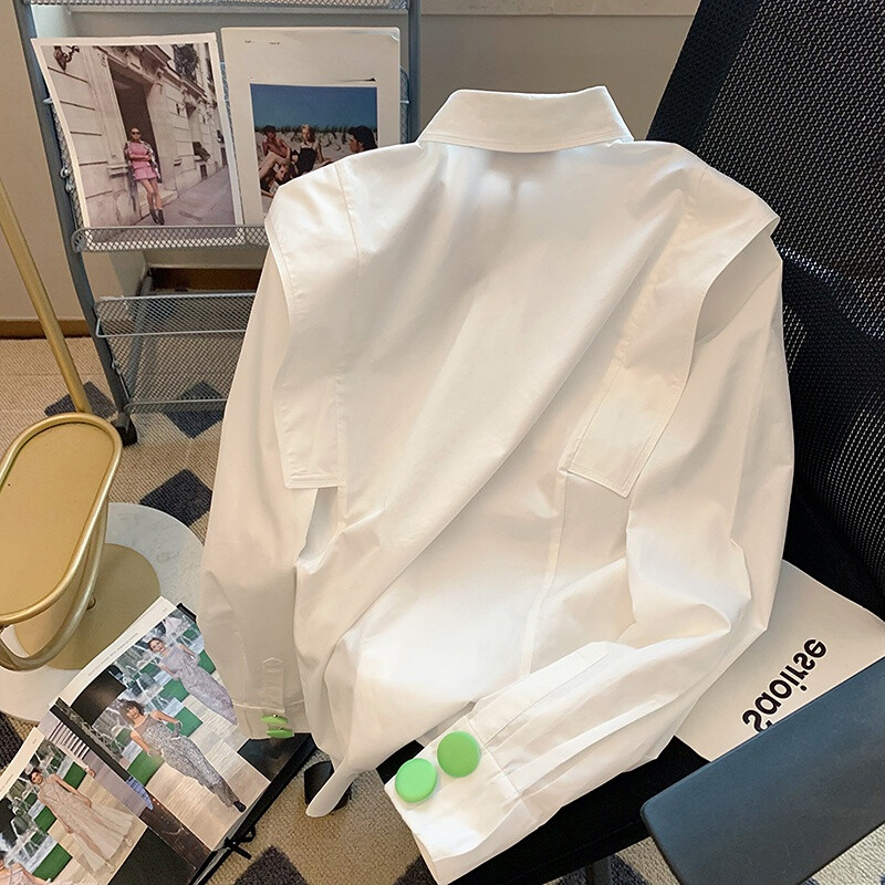 Свободни Blusas Mujer Топове с шикозни копчета Бяла риза с ревери Дамски Camisa Feminina Пролетни ежедневни блузи Диви ризи за 
