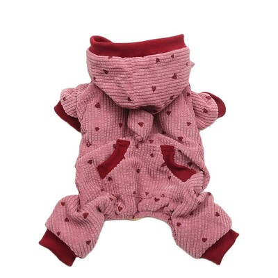 Téli kutya macska Jumpsuit kapucnis szívek és kordbársony Design Pet Puppy meleg overál