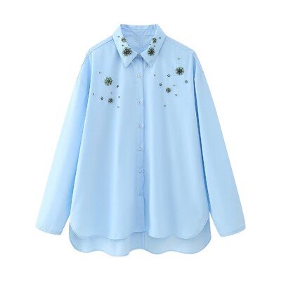 Zevity női divat gyémánt gyöngy hímzés poplin blúz irodai blúz női hosszú ujjú alkalmi ing elegáns Chemise blusas felsők LS5554