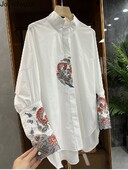 Îmbrăcăminte pentru femei Bluze vintage supradimensionate în stil chinezesc Decolteu cu mânecă lungă Bluse casual de femei Cămăși cu broderie Topuri
