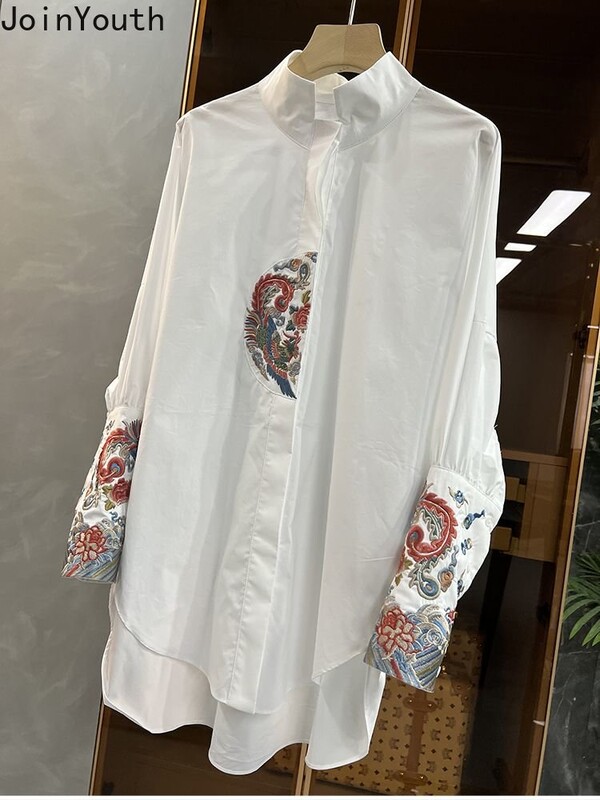 Дамско облекло Винтидж големи блузи с дълги ръкави и дълги ръкави в китайски стил Ежедневни блузи Blusas De Mujer Ризи с бродерия Топове