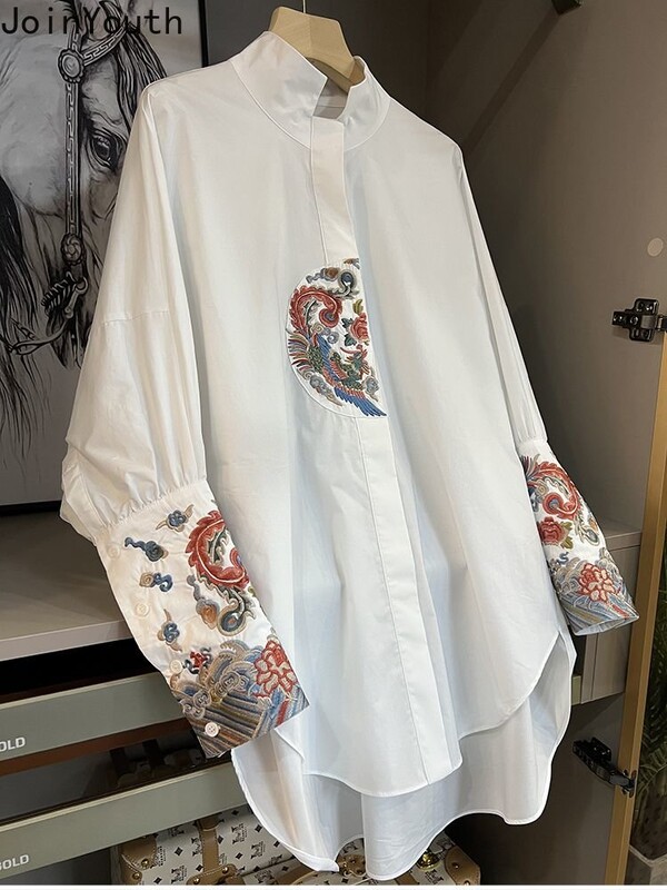 Дамско облекло Винтидж големи блузи с дълги ръкави и дълги ръкави в китайски стил Ежедневни блузи Blusas De Mujer Ризи с бродерия Топове