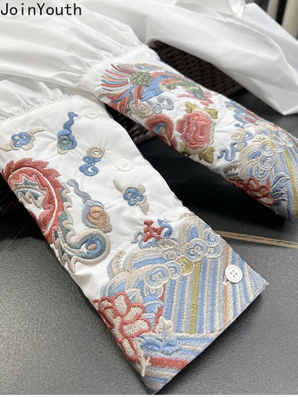 Дамско облекло Винтидж големи блузи с дълги ръкави и дълги ръкави в китайски стил Ежедневни блузи Blusas De Mujer Ризи с бродерия Топове