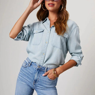 Cămăși de blugi largi, casual, solide, pentru femei, toamnă 2024, vintage, cămăși și bluze supradimensionate, pentru tineret, pentru femei, topuri