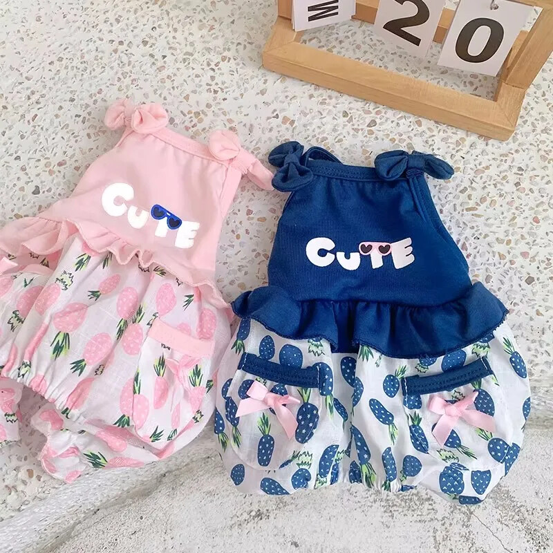 Сладко кученце Жилетка Летни гащеризони Гащеризон за малки средни кучета Розово синьо френски булдог йоркширски дрехи за домашни любимци с охлаждащи панталони