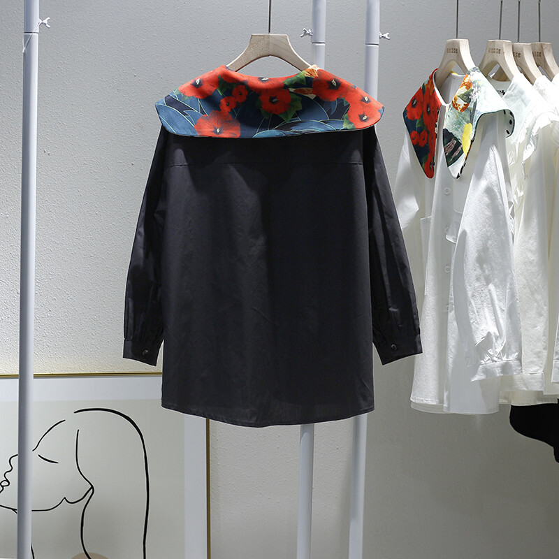 Винтидж цветни контрастни ризи с яка на Питър Пан Обикновена свободна ежедневна дамска блуза с дълъг ръкав Пролет Есен 2024 Нови Blusas Mujer