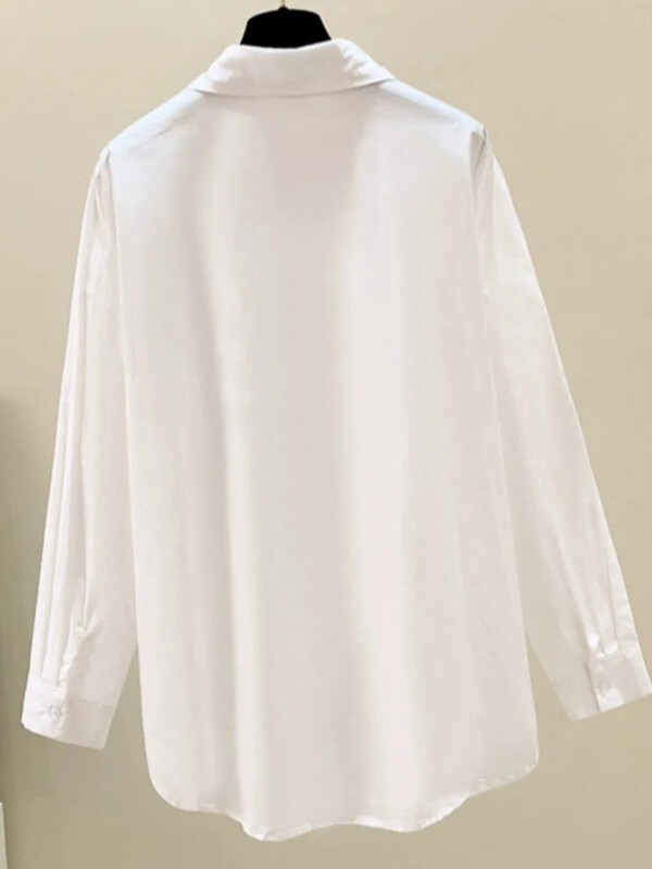 Свободни ризи с отложена яка, реколта, пролет, пролет, модни блузи, контрастен цвят, едноредна панделка