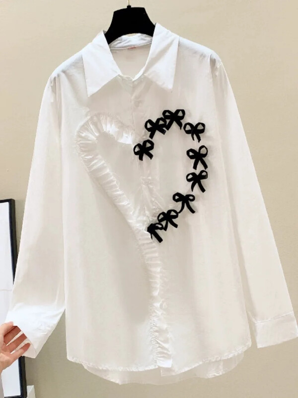 Свободни ризи с отложена яка, реколта, пролет, пролет, модни блузи, контрастен цвят, едноредна панделка