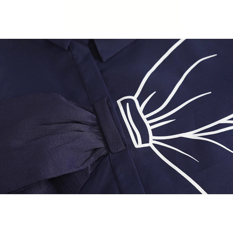 Модна блуза със сладка панделка Дамска пролетна лятна горна яка с дълги ръкави Ризи Blusas Mujer