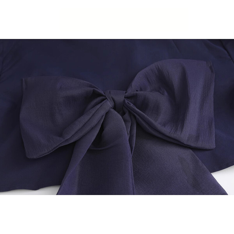 Модна блуза със сладка панделка Дамска пролетна лятна горна яка с дълги ръкави Ризи Blusas Mujer