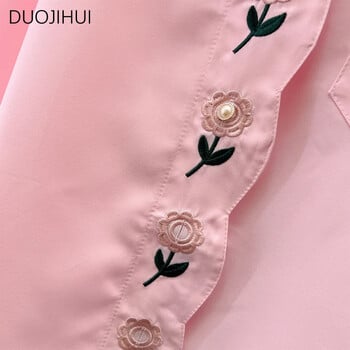 DUOJIHUI Spring Pink Chic Floral Button Sweet Loose γυναικείο πουκάμισο Νέο vintage μονόχρωμο μονόχρωμο γυναικείο πουκάμισο απλό casual S-XL