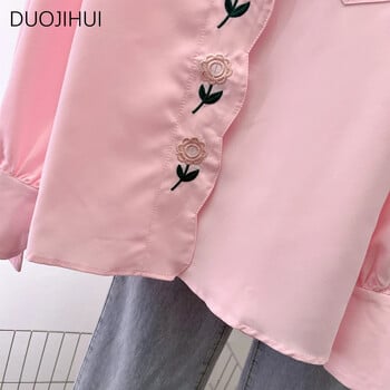 DUOJIHUI Spring Pink Chic Floral Button Sweet Loose γυναικείο πουκάμισο Νέο vintage μονόχρωμο μονόχρωμο γυναικείο πουκάμισο απλό casual S-XL