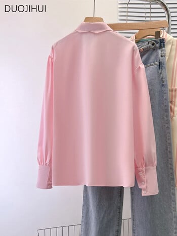 DUOJIHUI Spring Pink Chic Floral Button Sweet Loose γυναικείο πουκάμισο Νέο vintage μονόχρωμο μονόχρωμο γυναικείο πουκάμισο απλό casual S-XL