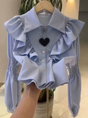 Camisas De Mujer elegáns felső Blusas női elegáns OL fehér hosszú ujjú ing, fodros, lehajtható gallérral, alkalmi blúz