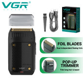Aparat de ras electric VGR profesional pentru bărbați Mini aparat de tuns barba Mașină de bărbierit Trimmer pop-up cu lamă de folie, reîncărcabil prin USB V-353