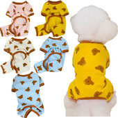 Aranyos Kutya Jumpsuit Pamut Kisállat Kutya Ruhák Medve Mintás 4 Lábú ing Kutya Pizsama Onesie Kis kutyáknak Chihuahua Puppy Pijamas PJS