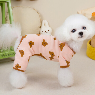 Aranyos Kutya Jumpsuit Pamut Kisállat Kutya Ruhák Medve Mintás 4 Lábú ing Kutya Pizsama Onesie Kis kutyáknak Chihuahua Puppy Pijamas PJS