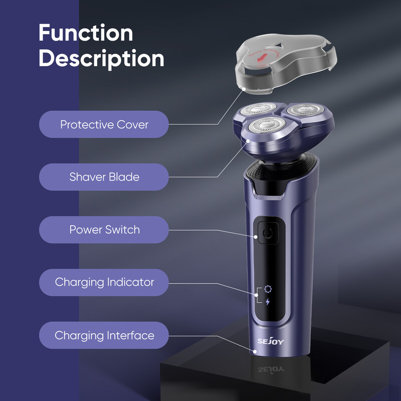 Sejoy 5 в 1 Електрическа ротационна самобръсначка за мъже Type-C Rechargalbe Батерия за бръснене Машинка за брада Самобръсначка за възрастни Машинка за подстригване