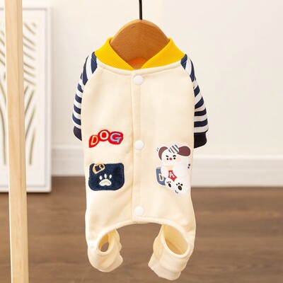 Meleg puha kutyaruhák divatnyomtatás kutyakombinációk téli kölyökoverálok Aranyos csíkos macska pizsama kisállat jumpsuitek chihuahua ruhák