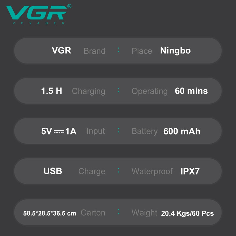 VGR Самобръсначка Професионална електрическа самобръсначка Машина за бръснене с бутално движение IPX7 Водоустойчив тример за брада Мини самобръсначка за мъже V-340